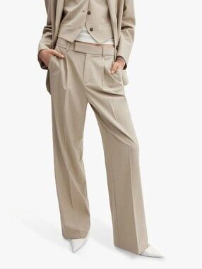 Mango MNG Khaki Brown Wide Leg Trouser Pants Women's 4 - New with tags